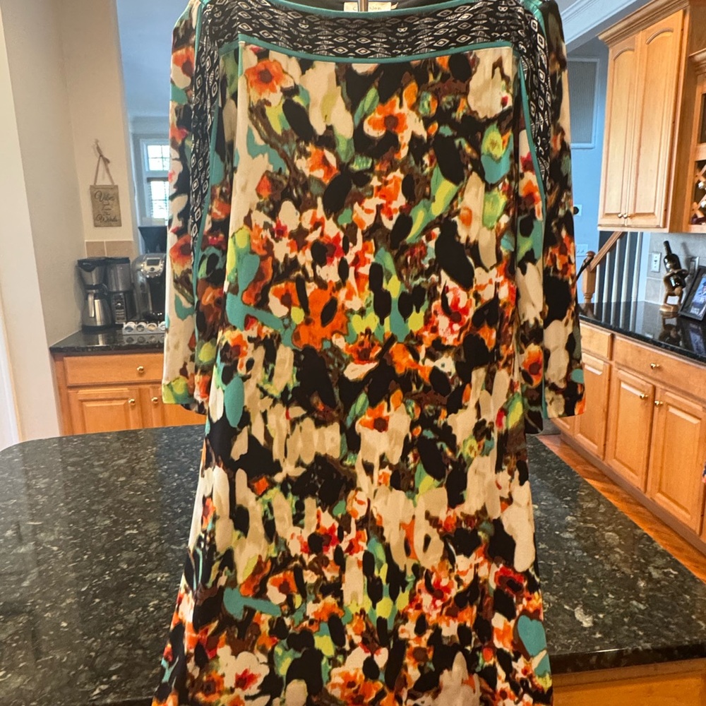 Calvin Klein Colorful Abstract Long Sleeve Dress